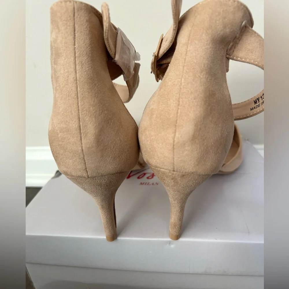 Vostey Milan Heels Tan/Nude Suede Ankle Strap Shoes size 11 NWT - Picture 5 of 10